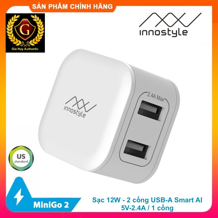 Củ sạc ip,tablet táo,Tai nghe ko dây táo Pro INNOSTYLE MINIGO 2,12W,02 cổng USB-A SMART AI