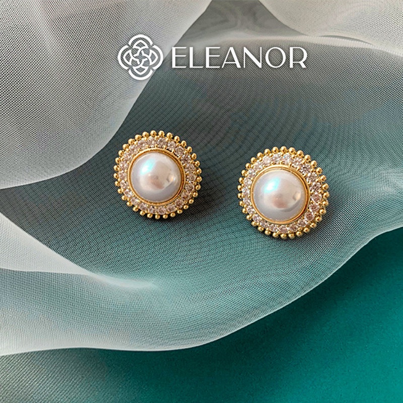 Bông tai nữ chuôi bạc 925 Eleanor Accessories mặt tròn đính đá sang trọng