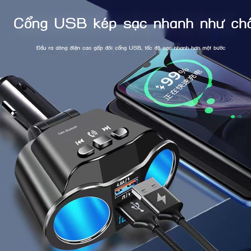 Củ Sạc Nhanh Ba Cổng Cắm Bật Lửa Thuốc Lá Điện Thoại Trên Ô Tô
