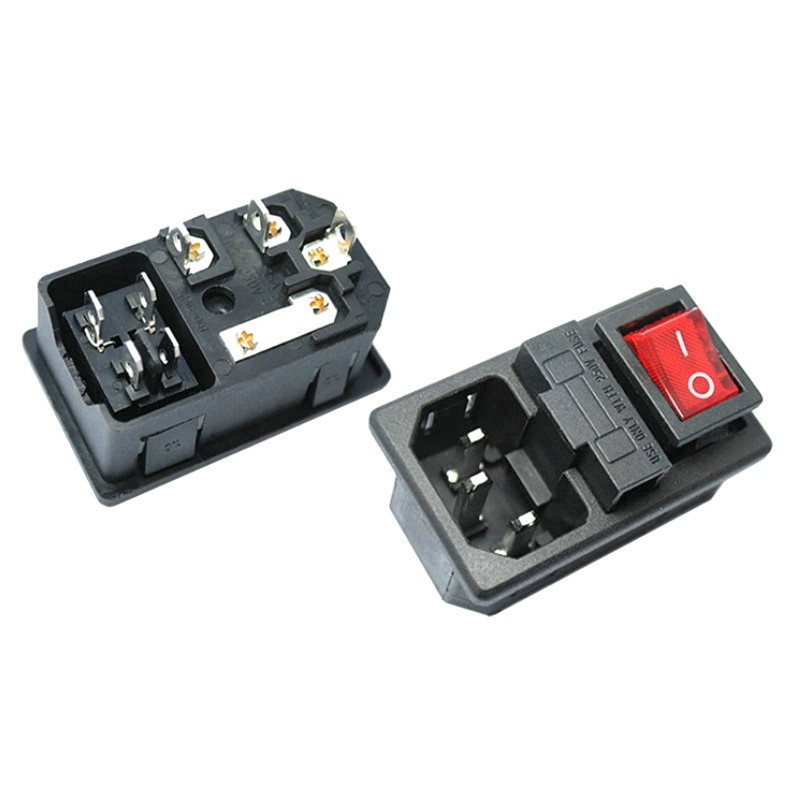 Ổ cắm jack nguồn 3 chân 10A 250V AC-01 AC có công tắc và cầu chì