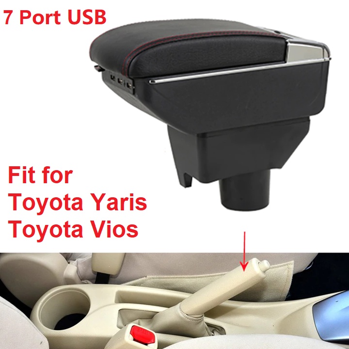 Hộp tỳ tay, đệm tỳ tay lắp cho xe ô tô Toyota Yaris và Vios tích hợp 7 cổng USB, Armrest box for Toyota Yaris and Vios