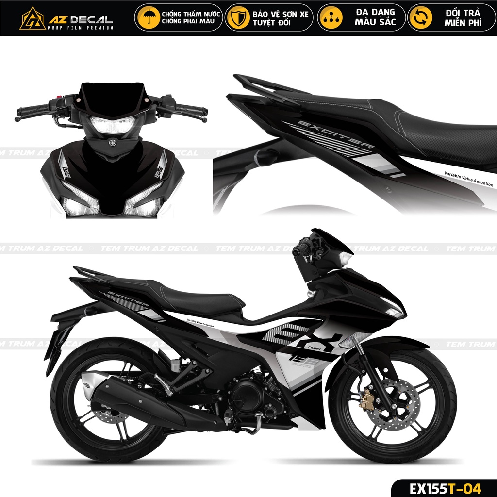 Tem Xe Exciter 155 Mẫu Yamaha EX Cách Điệu | EX155T-04 | Decal Trùm Chống Nước Cho Ex155 Đen, Trắng, Xanh