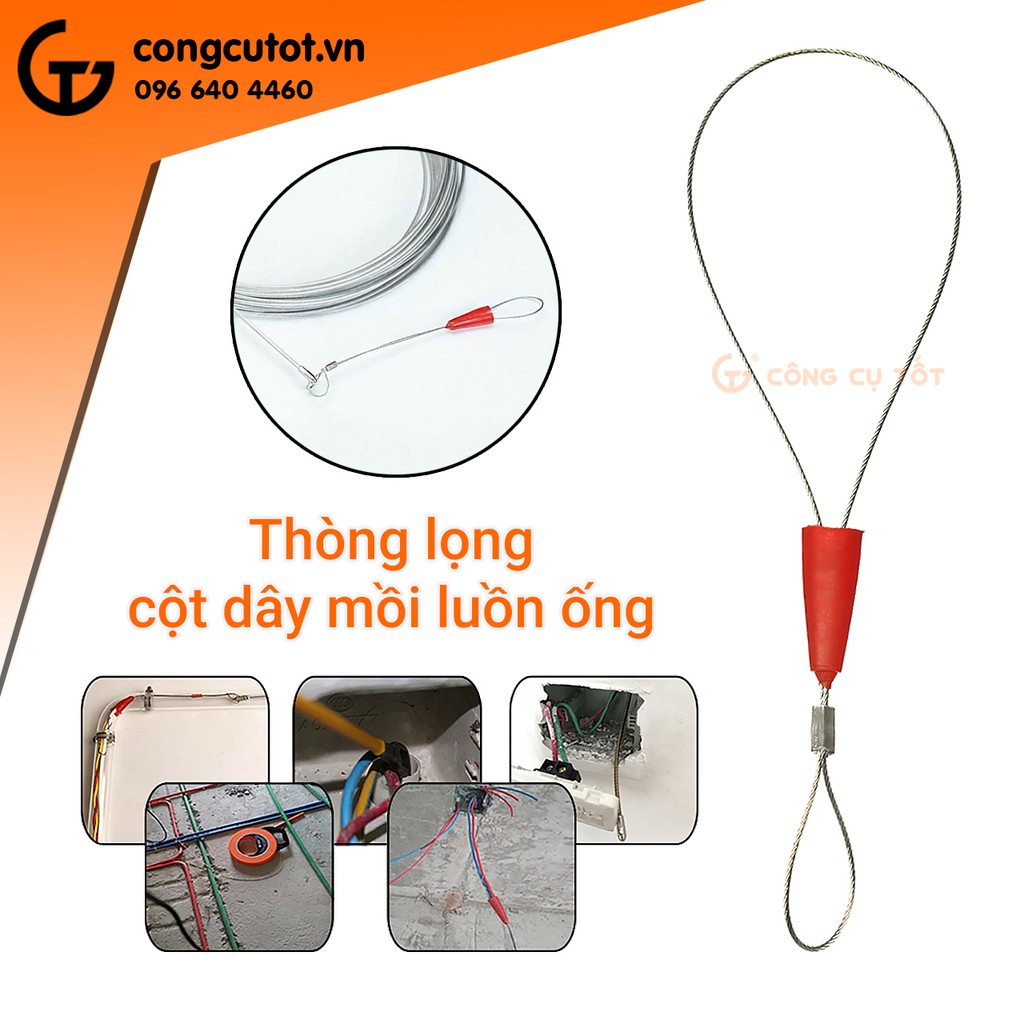 Thòng lọng cột dây mồi luồn ống điện