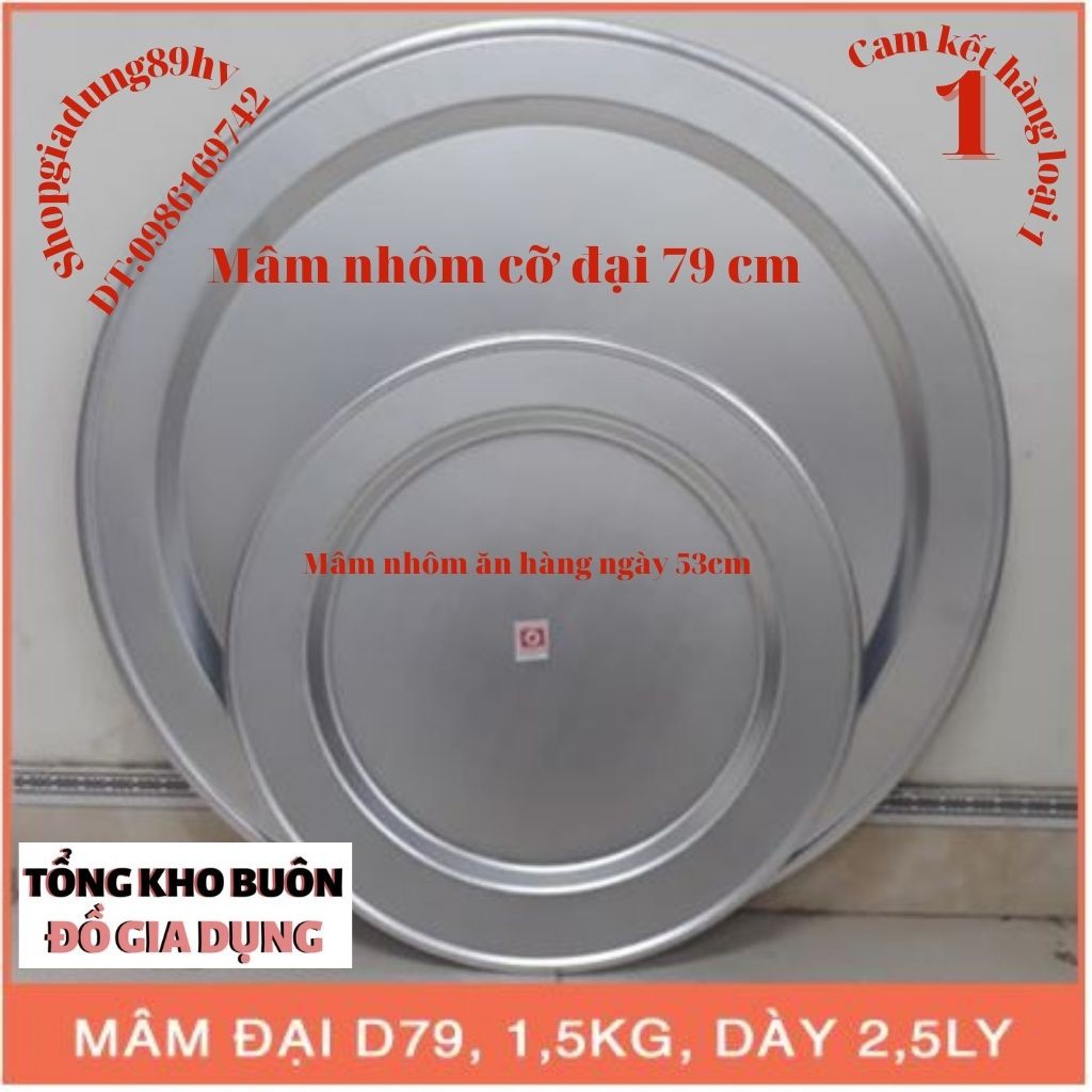 Mâm nhôm cỡ đại loại to tròn D79cm, nặng 1,5kg, dày 2,5ly, Đặt một bếp lẩu lên xung quanh mâm để bát đũa thoải mái