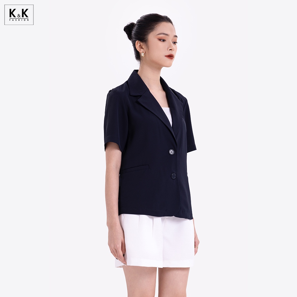 Áo Blazer Tay Ngắn K&amp;K Fashion AK10-32 Màu Xanh Đen Chất Liệu Cotton