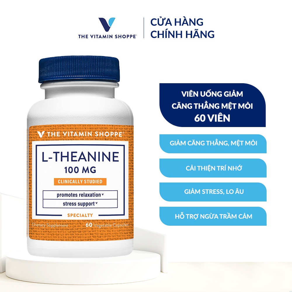 Viên uống giảm căng thẳng mệt mỏi The Vitamin Shoppe L-Theanine 100 MG