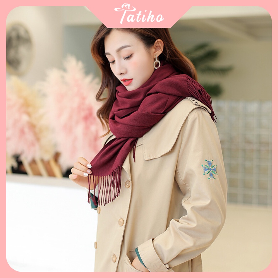 Khăn Choàng Cổ Len Cashmere Unisex Cao Cấp Họa Tiết Trơn Basic Thời Trang Thu Đông Phong Cách Vintage - Mã KLN017