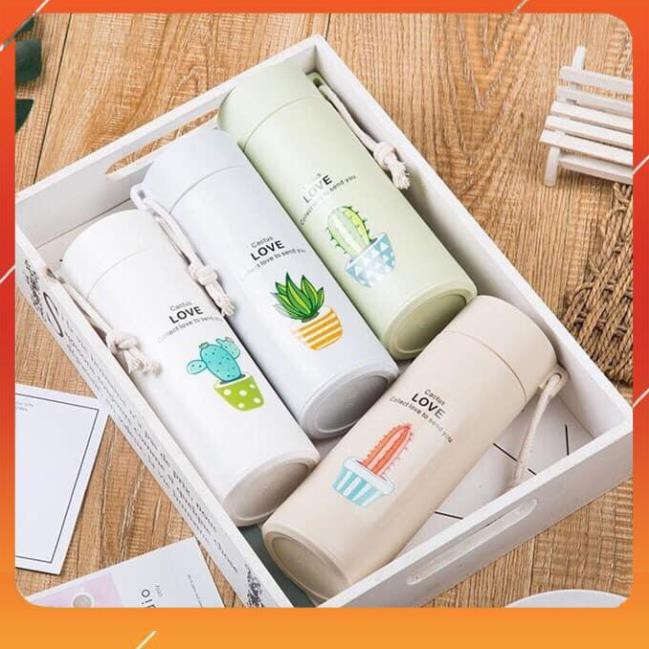 Bình đựng nước lõi thủy tinh họa tiết xương rồng dung tích 450ml. | BigBuy360 - bigbuy360.vn