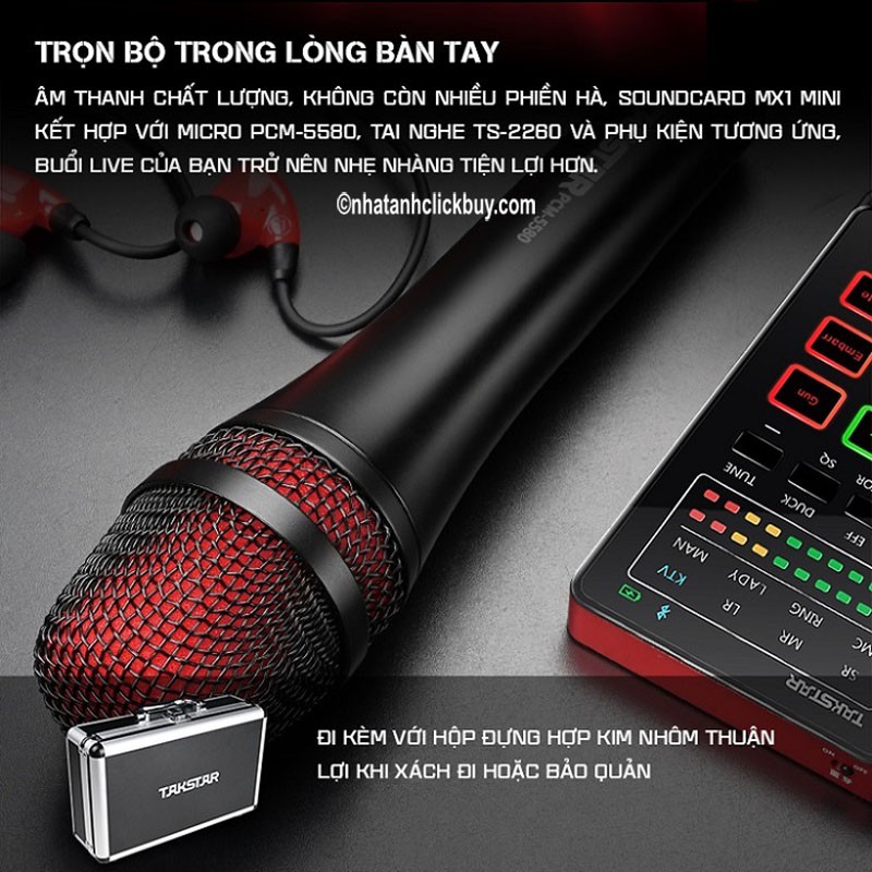 Chọn Bộ Thu Âm Karaoke Livestream Takstar MX1, Đủ Bộ 11 Món Phụ Kiện - Kèm Hộp Nhôm Sang Trọng