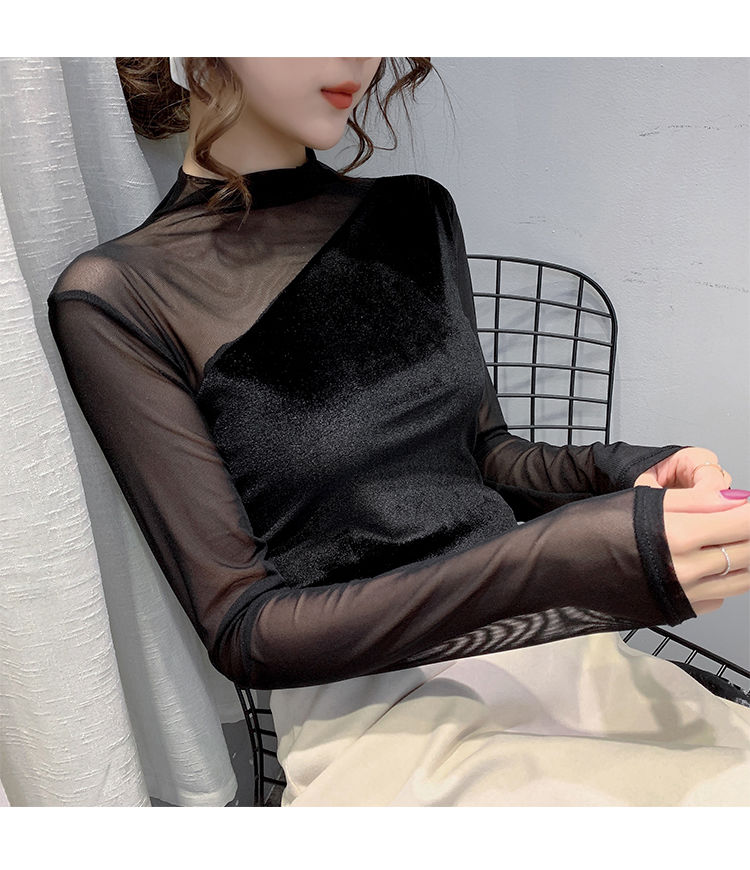 [Mã FAMAYWA giảm 10K đơn 50K] Áo kiểu tay dài cổ cao bằng vải nhung thời trang dành cho nữ | BigBuy360 - bigbuy360.vn