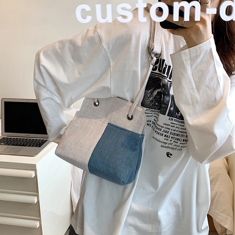 IELGY Túi đeo vai IELGY vải canvas phối màu thời trang cho nữ