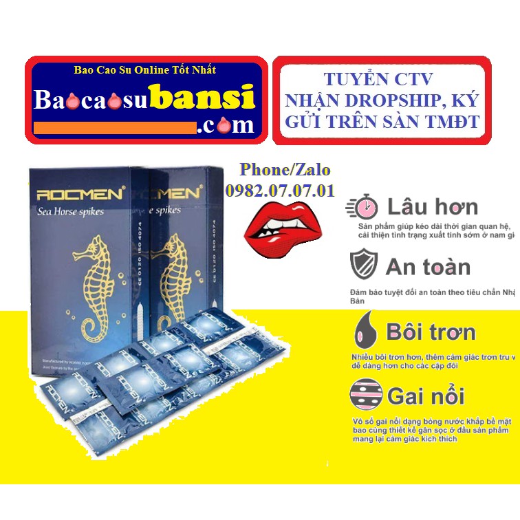 Bao Cao Su Gai Bi ROCMEN Sea Horse Xanh Bạc Hà [Chuyên Giá Sĩ] - bcs kéo dài thời gian, chống xuất tinh sớm - 12 cái