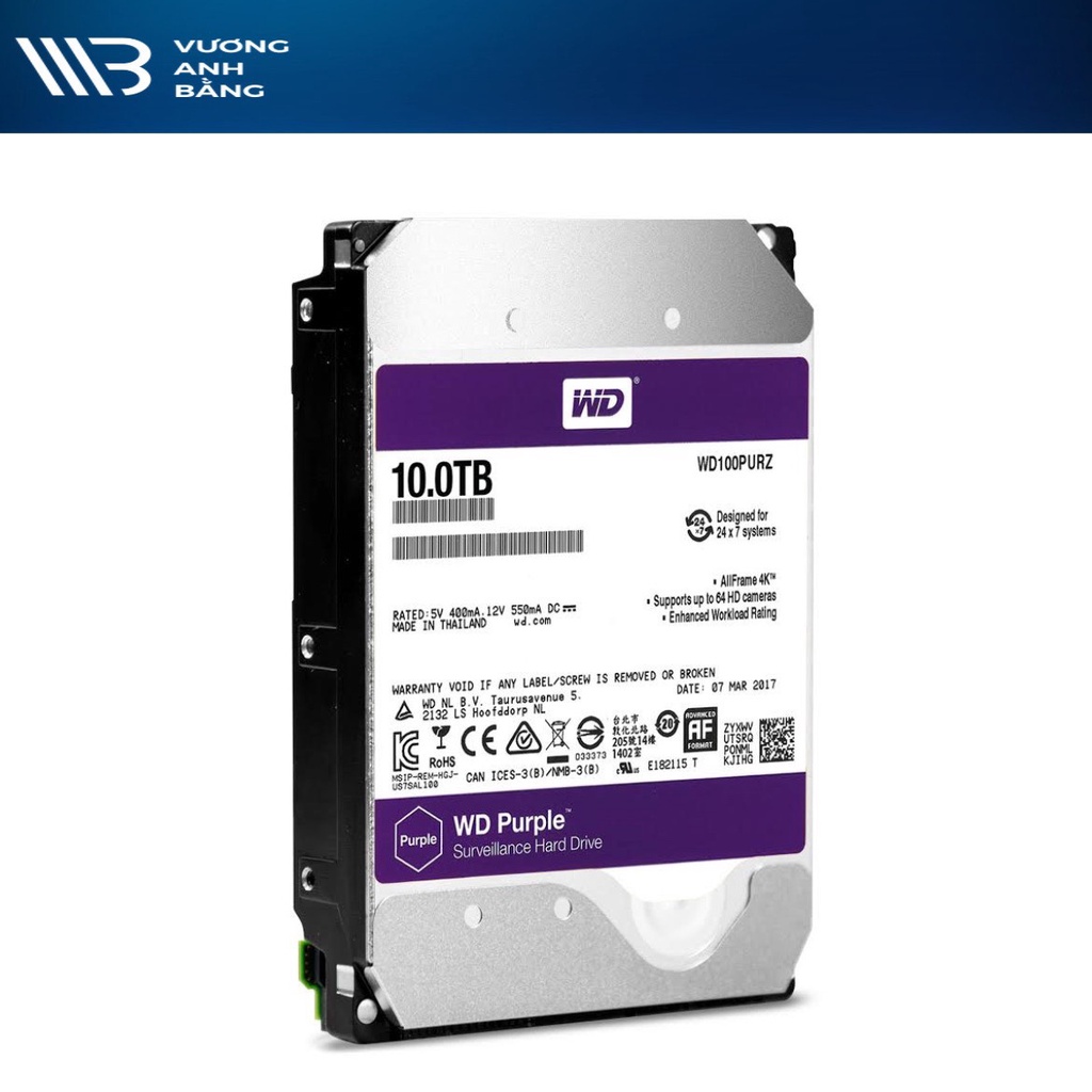 Ổ Cứng HDD PC WD 10T PURPLE Chuyên Camera CTY- Bảo Hành 24 tháng