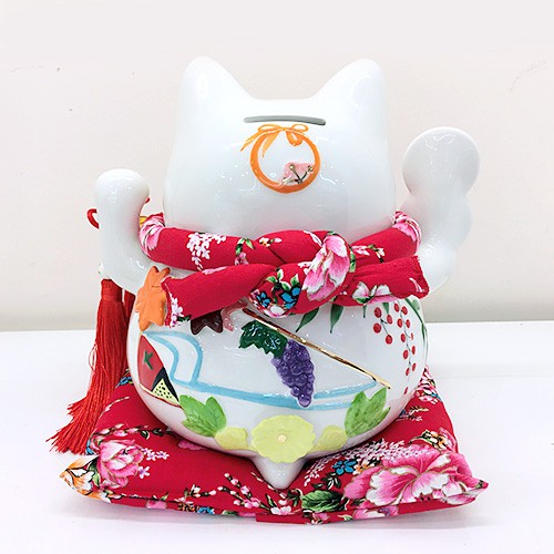 Mèo thần tài may mắn Tài lộc Phú quý 25cm, mèo gốm sứ Nhật Bản Maneki neko 9005