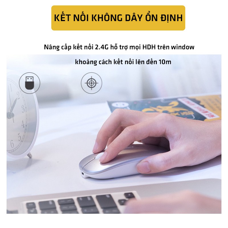 Chuột không dây 2.4g tự sạc pin TOPPU STORE M185 không tiếng click sạc 1 lần dùng 1 tuần cho Laptop PC Tivi Tv box