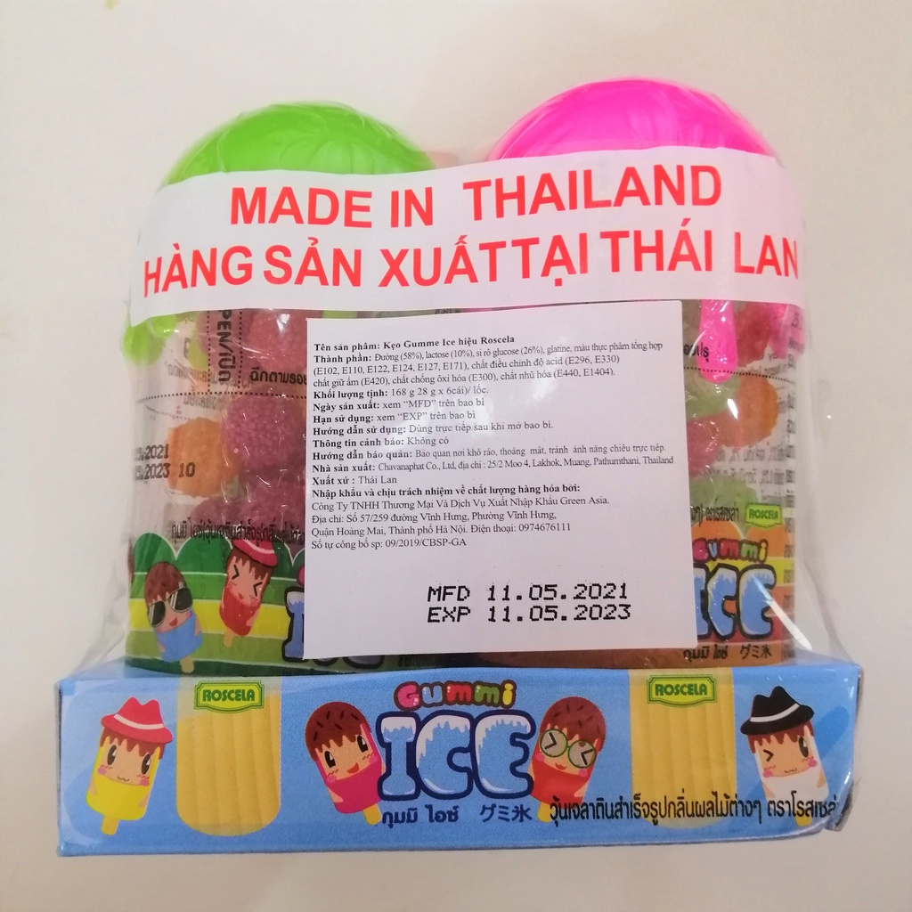 Kẹo Dẻo Gummi Ice Thái Lan Hiệu Roscela Hình Que Kem (Lốc 6 cái)