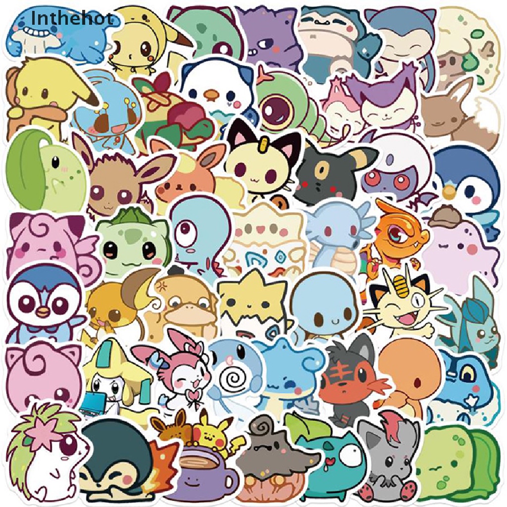 Bộ 50 Miếng Dán Trang Trí laptop Hình Pokemon Pikachu Dễ Thương