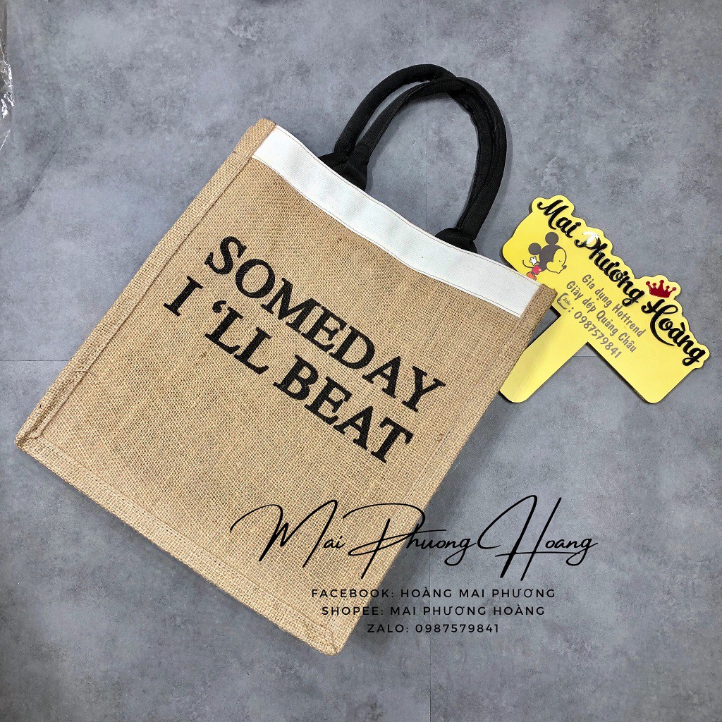 Túi cói đi biển SOMEDAY MERCI hàng QUẢNG CHÂU 2 lớp, chống thấm , túi du lịch Someday dáng vintage