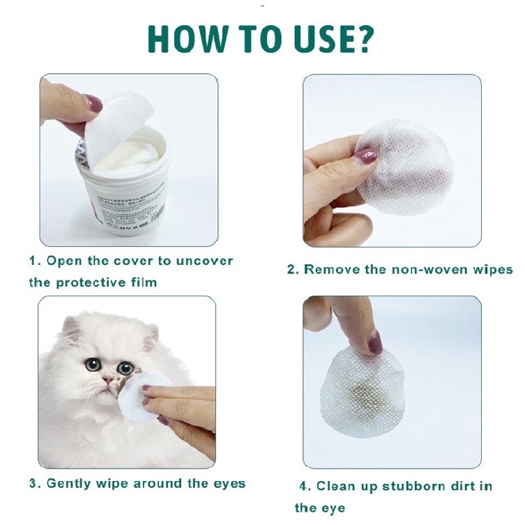Bông lau mắt cho chó mèo kháng khuẩn Hộp 130 Miếng - Khăn lau mắt hàng ngày vệ sinh cho thú cưng