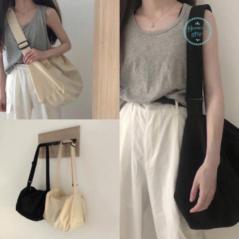 Túi Vải Cỡ Lớn Có Khóa Kéo Ngăn Nhỏ Dáng Rộng 2 Màu Siêu Dễ Mix Đồ A004