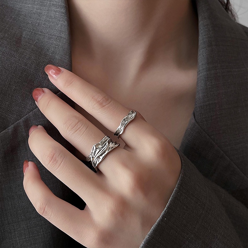 Nhẫn Hở Thiết Kế Bất Đối Xứng Phong Cách Hip Hop Thời