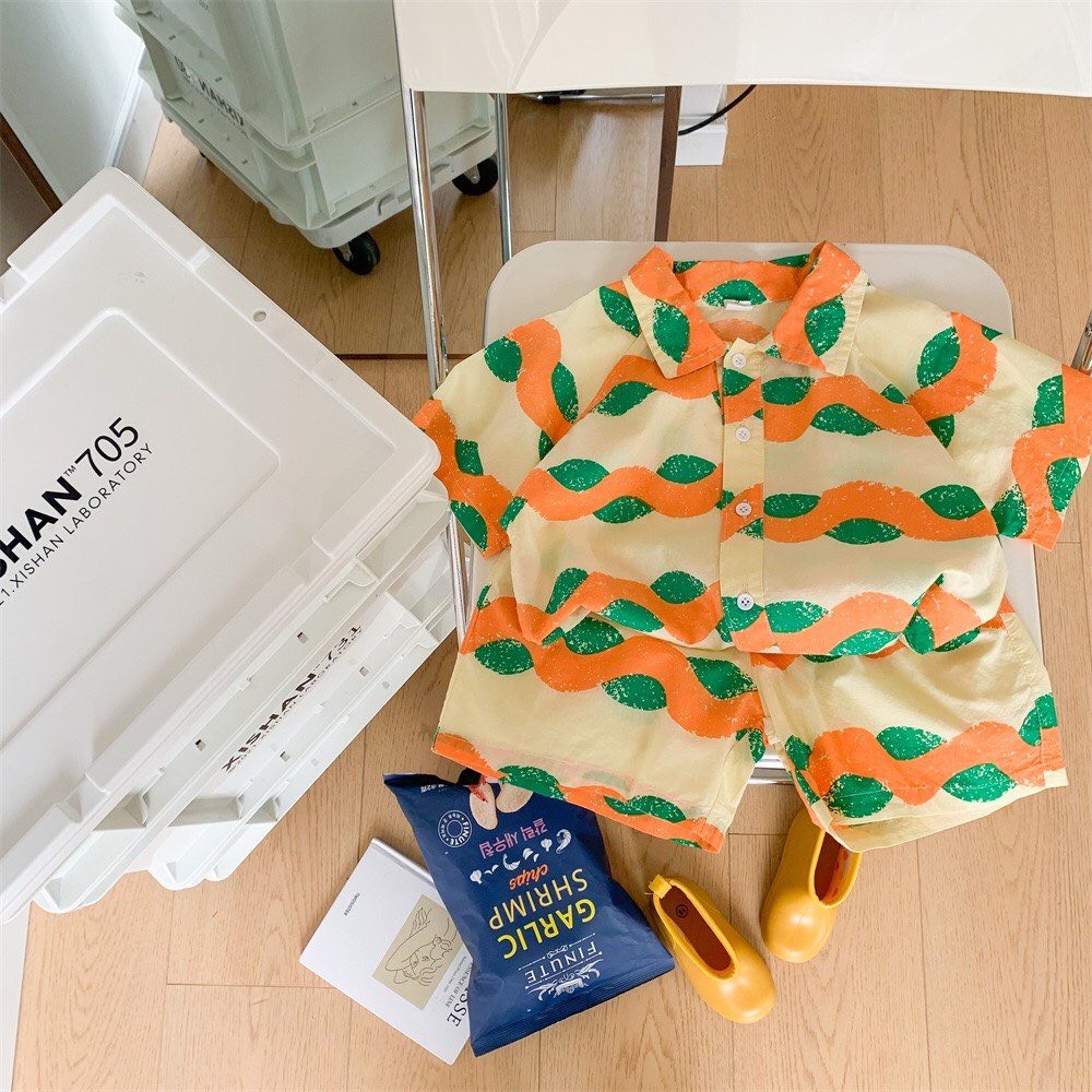 Bộ Sơ Mi Đũi Lượn Sóng - Sơ Mi Đi Biển Cho Bé Trai Và Bé Gái Từ 8-30Kg Ken Store