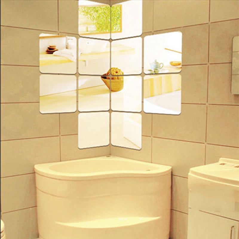 【YKN】6pcs 15*15cm Square Mirror Wall Decor Romantic Home Decor Mirror Sticker