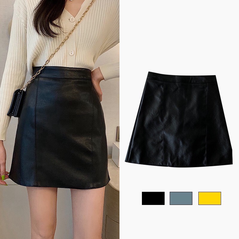 Chân váy da dáng chữ A thiết kế đơn giản hợp thời trang