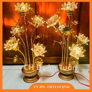MỘT CẶP ĐÈN BÌNH BÔNG PHA LÊ 3 BÔNG VÀ 5 BÔNG SEN