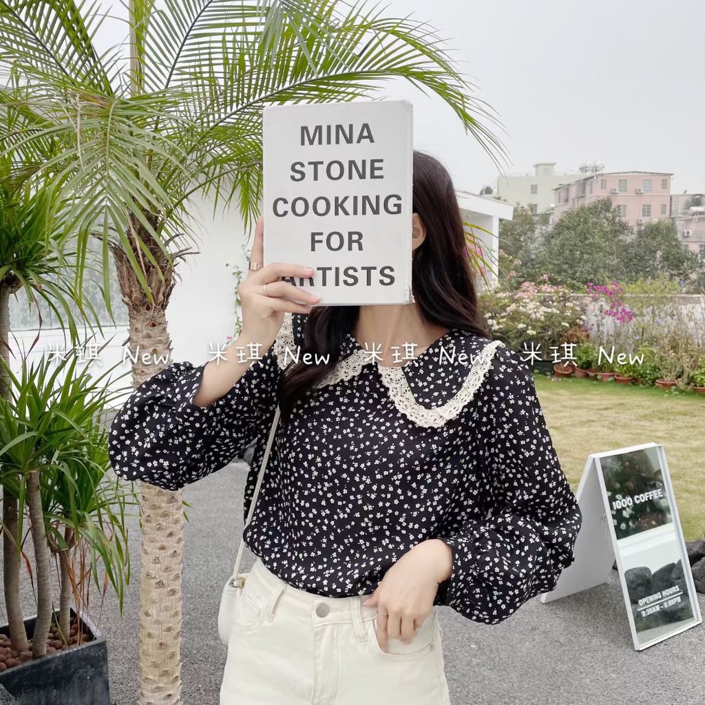 Áo sơ mi cổ sen viền bèo ren Ulzzang styleHàng Quảng Châu