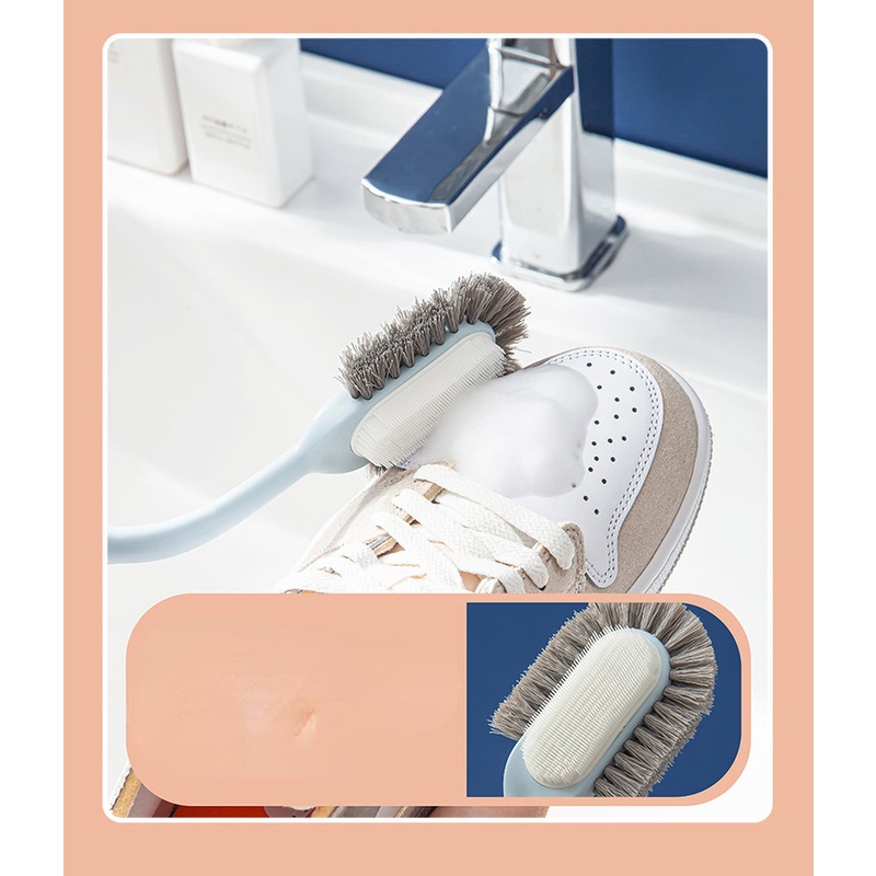 Bàn Chải Chà Giày Ba Mặt Lông Mềm Không Làm Đau Tay Cầm Dài Cho Gia Đình