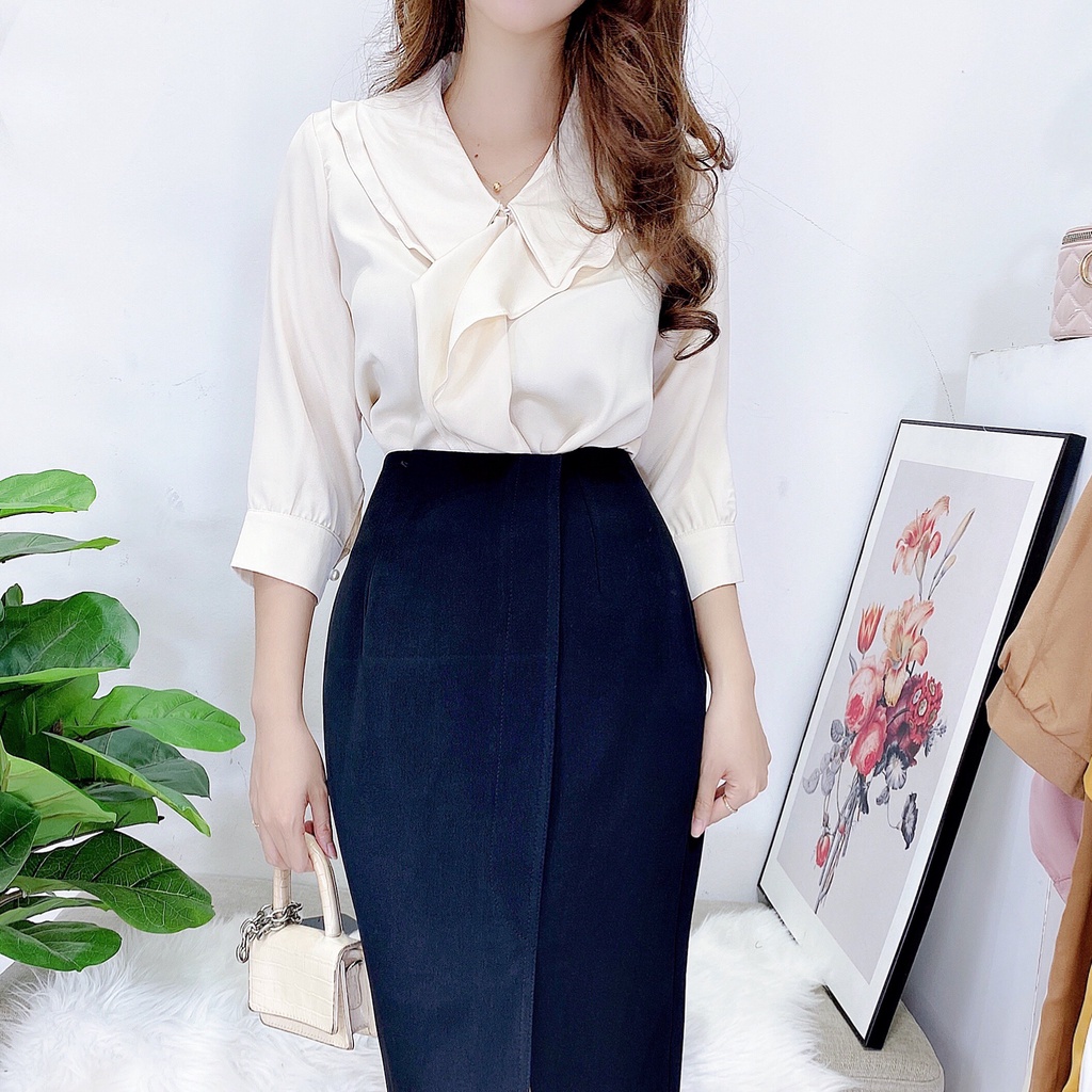 Áo sơ mi nữ lụa mềm mát cổ bèo tay lỡ công sở HILA (Mã SP: A921)