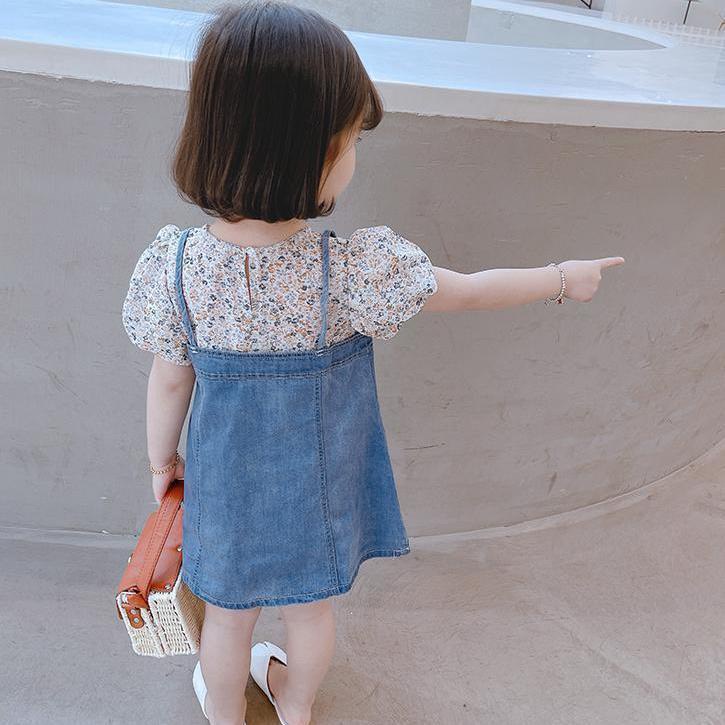 [SALE] Váy Bé Gái Denim KIMCHIBABY Hoạ Tiết Hoa Nhí Điệu Đà Đi Chơi, Đầm Cho Bé Mặc Hè CKV02