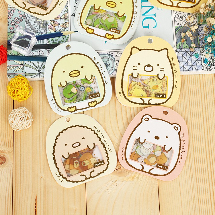 Bộ 50 miếng sticker hoạt hình nhãn dán sổ tay trang trí phong cách Nhật Bản dễ thương