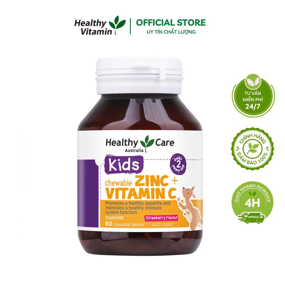 Viên Nhai Hỗ Trợ Bổ Sung Kẽm Zinc + Vitamin C Healthy Care Cho Bé