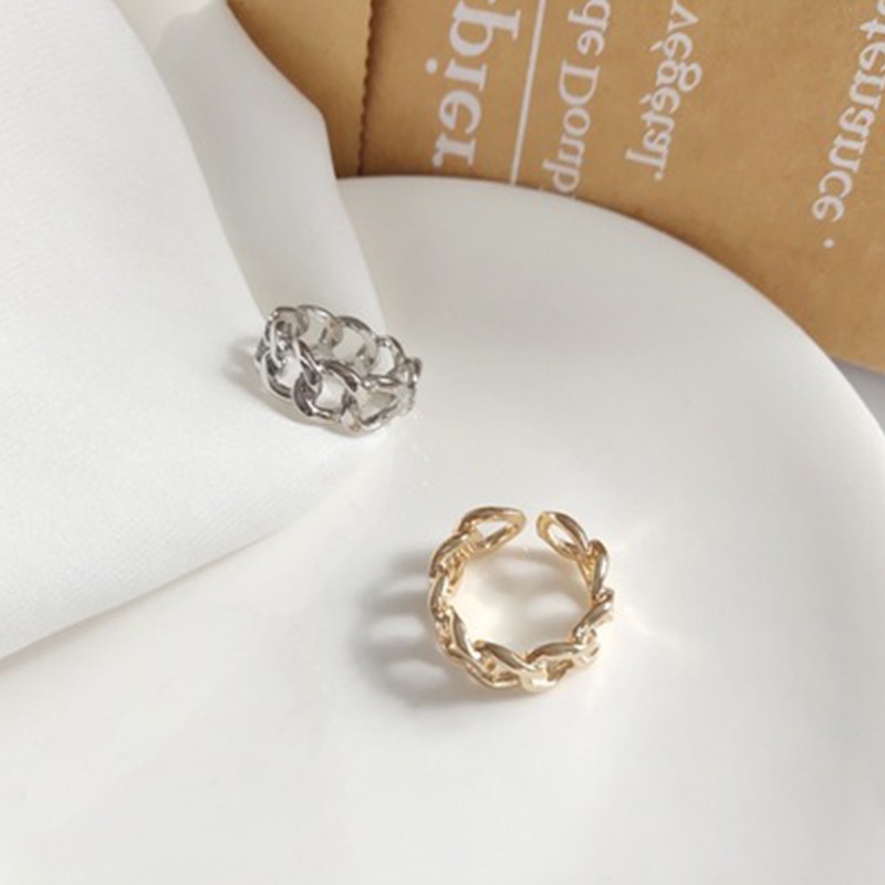1 Nhẫn Hở Họa Tiết Hình Học Dạng Xích Màu Vàng/Bạc Phong Cách Retro Đơn Giản Thời Trang Unisex