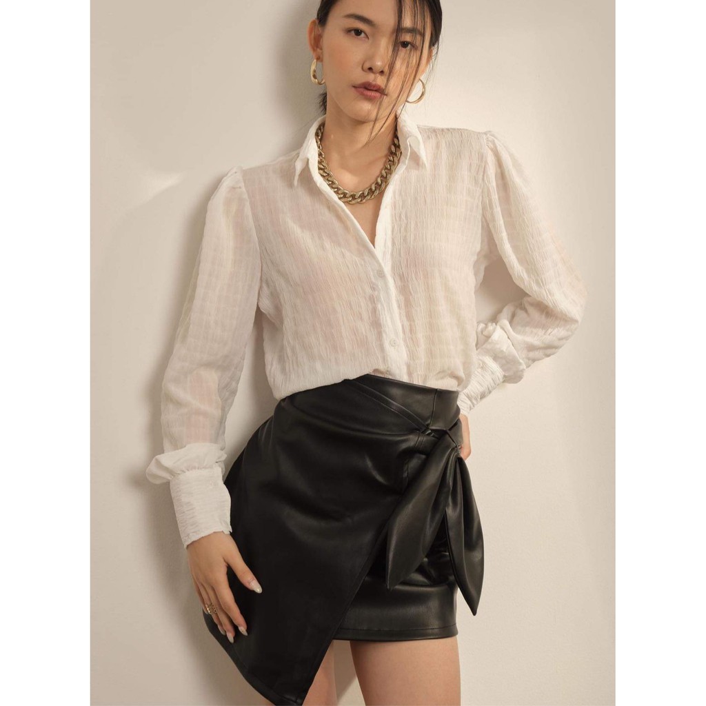 Chân váy da đen buộc vạt EDINI - V342