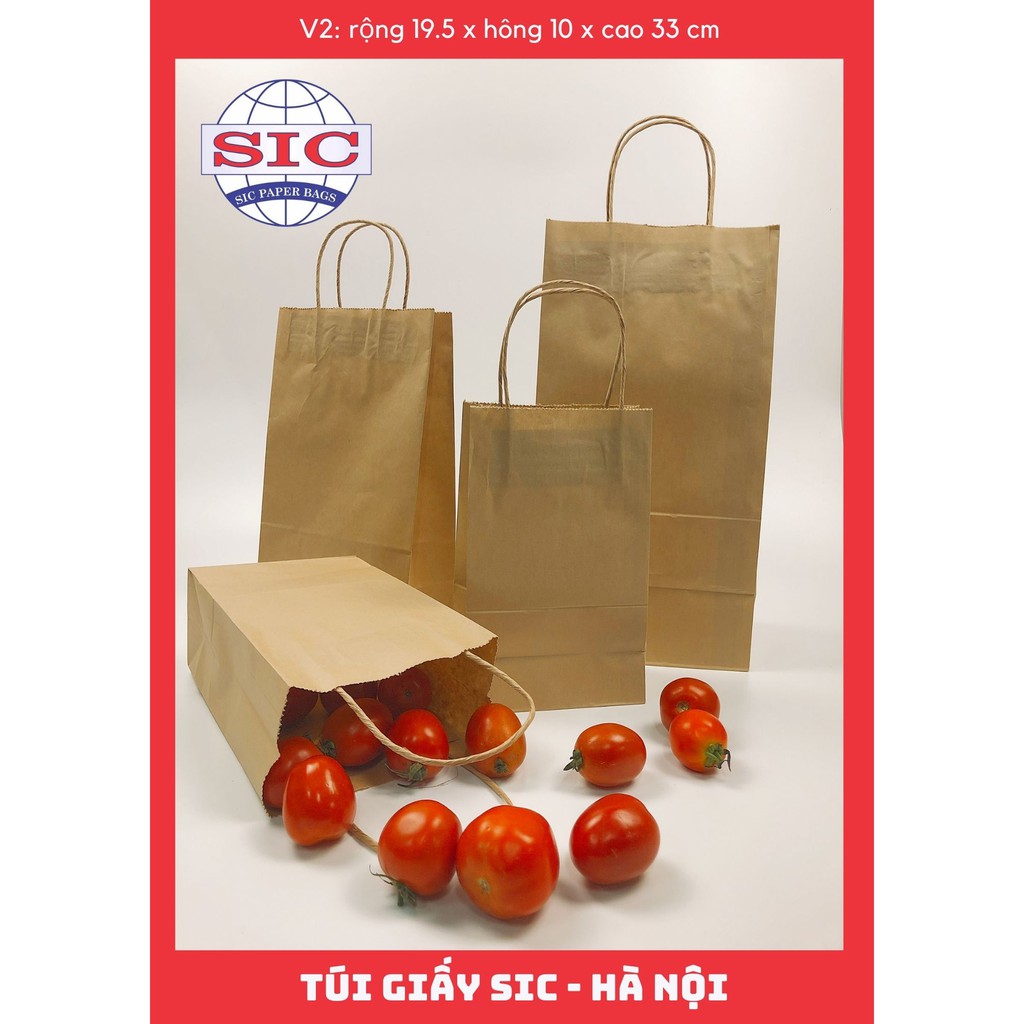 [SET 100 CHIẾC] TÚI GIẤY KRAFT V2 19.5x10x33cm CÓ QUAI (ẢNH THẬT)