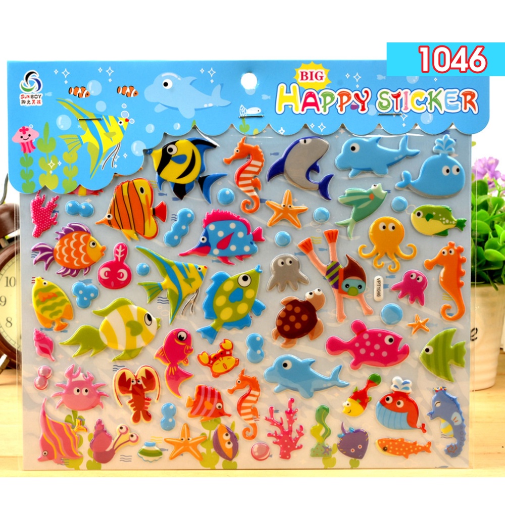 Sticker 3D chống thấm xe ô tô BIG SIZE dán cho bé đồ chơi dán giải trí học thêm về sinh vật biển, khủng long