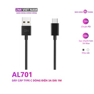 Dây cáp type c zmi al701, sạc nhanh 3a, dài 1m | bảo hành 18 tháng
