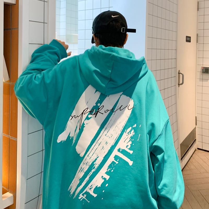 Áo khoác hoodie dáng rộng in hình graffiti thời trang Nhật nam tính