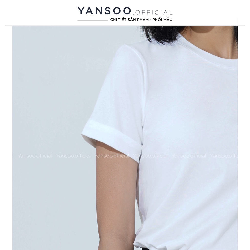 Áo phông nữ Yansoo cộc tay gập gấu kiểu thun form rộng vải cotton màu trắng đen đẹp phong cách năng động A68