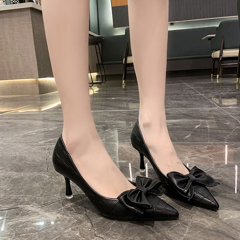 Giày Cao Gót Mũi Nhọn Phối Nơ Xinh Xắn Dành Cho Nữ