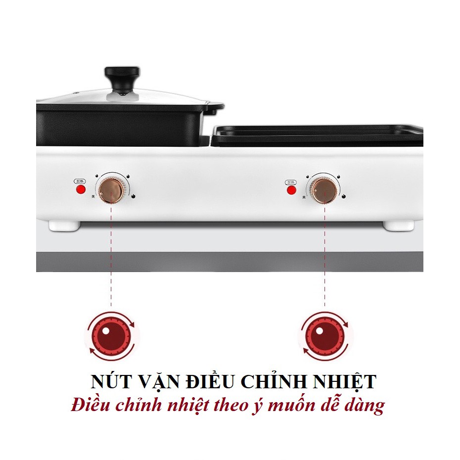 Bếp điện 2 ngăn tháo dời PARAMENTER chống dính cao cấp cỡ lớn dành cho 4 - 10 người. Tặng kèm dụng cụ nướng lẩu