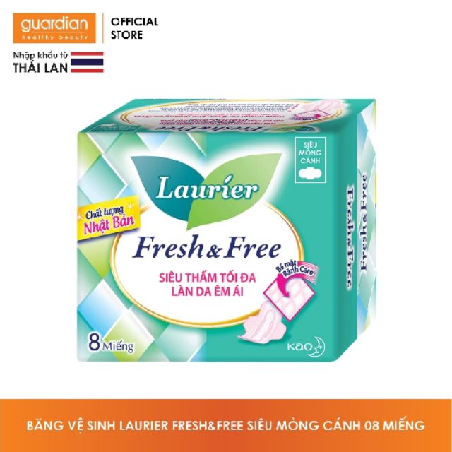 Băng vệ sinh siêu mỏng cánh Laurier Fresh &amp; Free 8 miếng