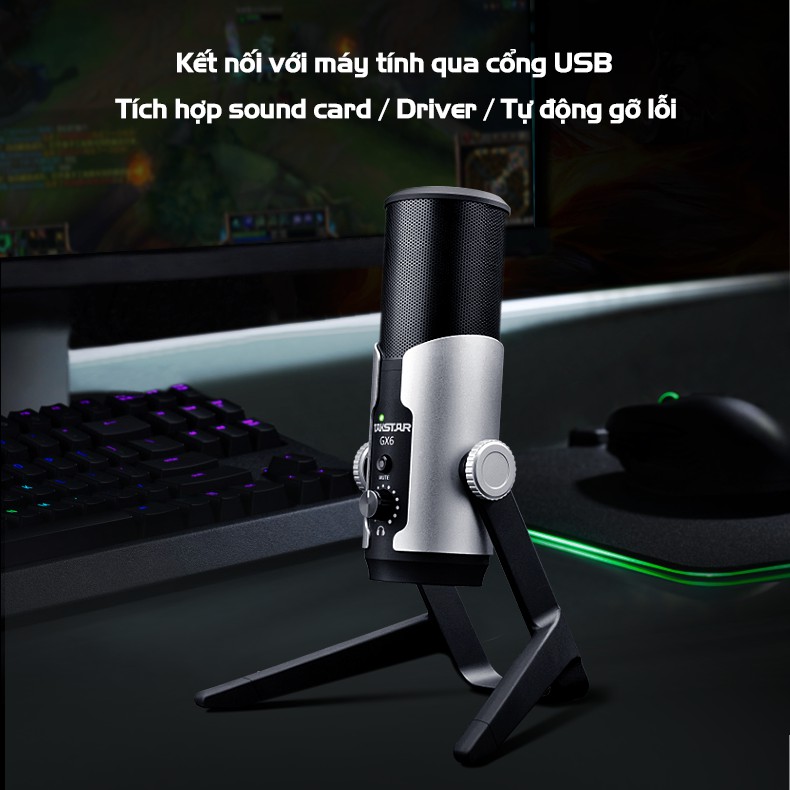 Mic Thu Âm Máy Tính Takstar GX6 USB Dành Cho Game Thủ, Lồng Tiếng, Hát Livestream Chính Hãng Cao Cấp Bảo Hành 1 Năm