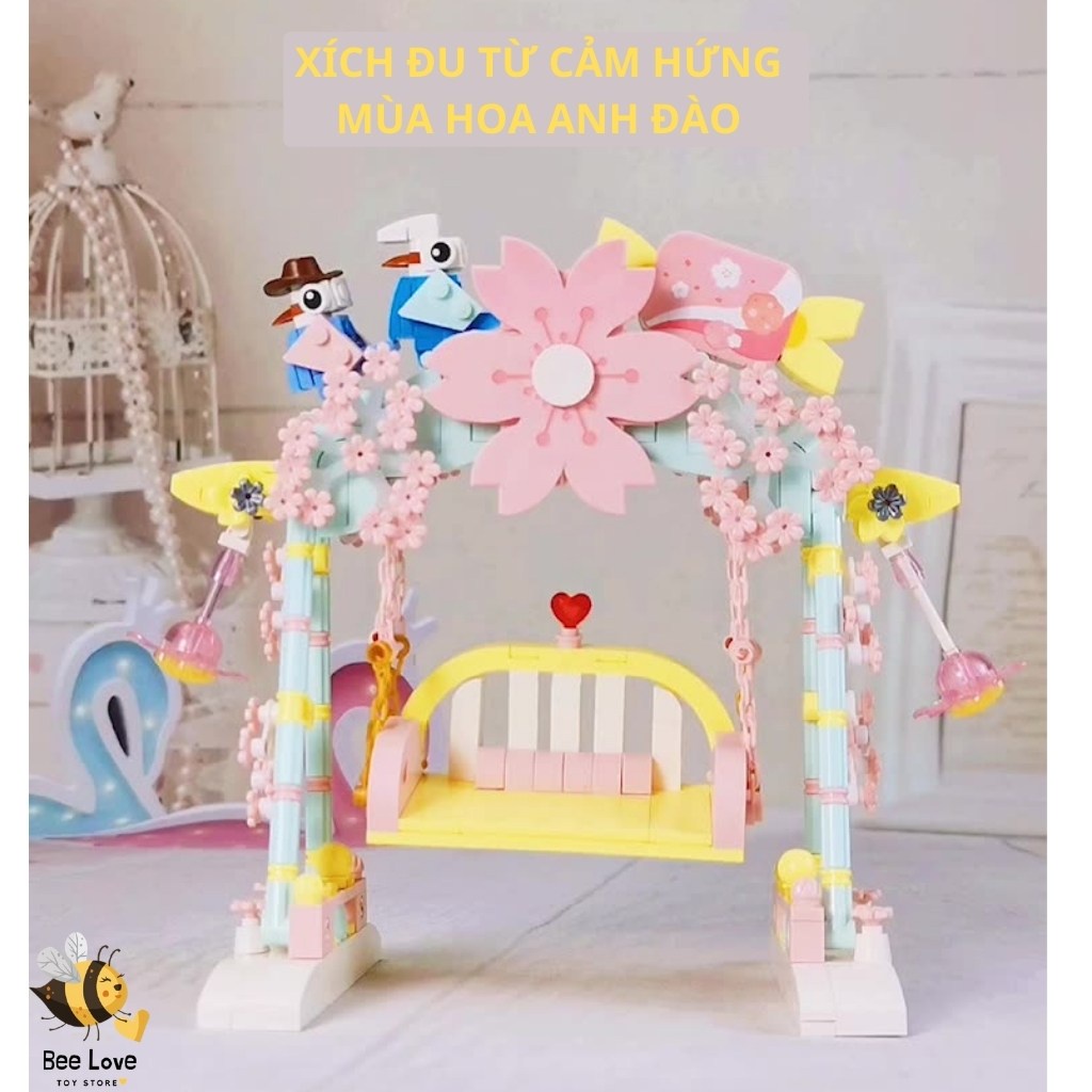 Đồ chơi lắp ráp thông minh cho bé Mô hình Xích đu hoa anh đào độc đáo, phát triển trí não trẻ em