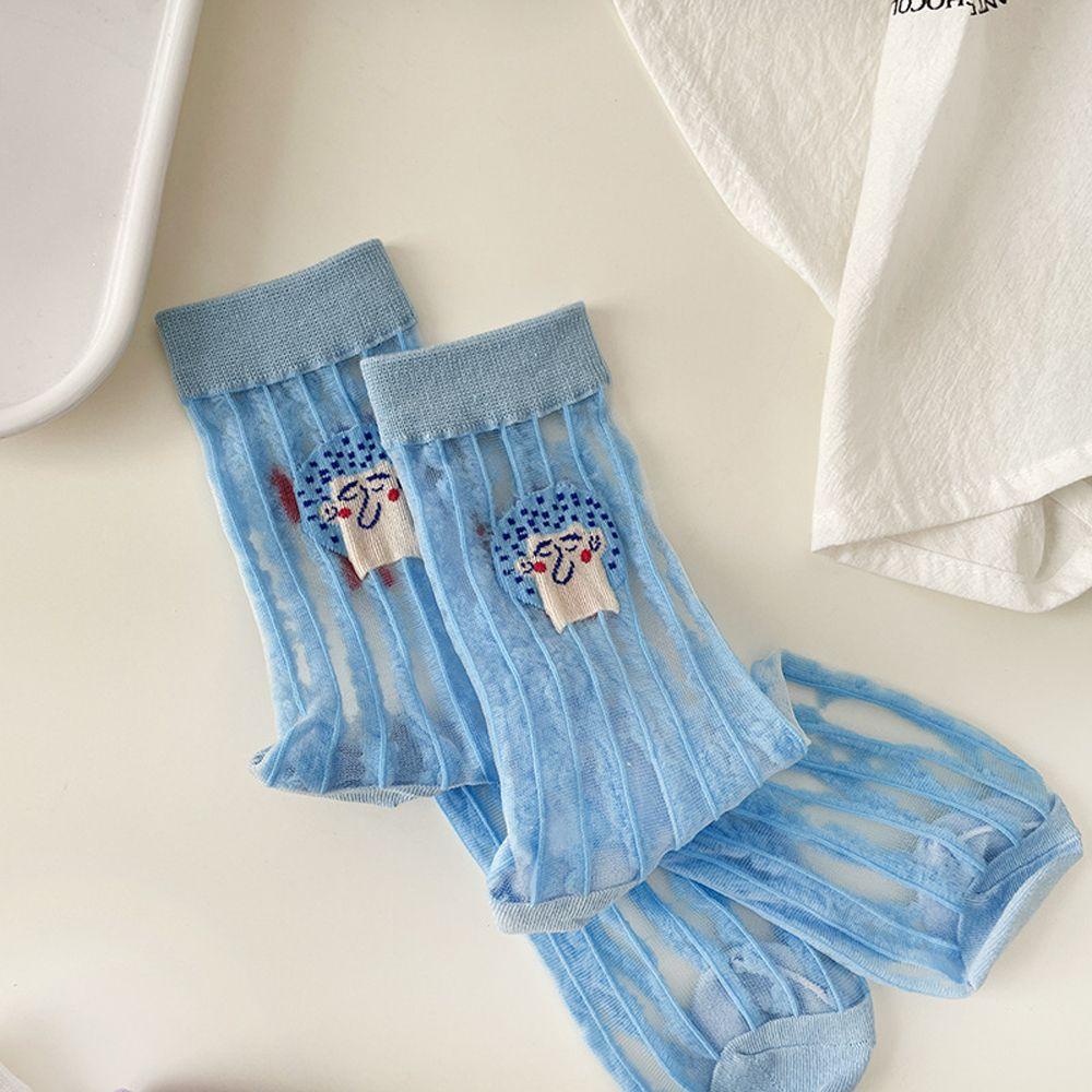 AROMA Vớ Cổ Trung Họa Tiết Kẻ Sọc In Chữ Đơn Giản Thời Trang Mùa Hè Phong Cách Hàn Quốc