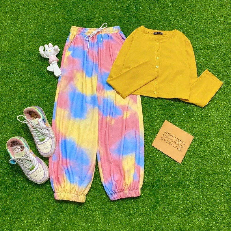 Set Jogger Loang 3D CropTop Nút Tay Dài Ảnh Thật
