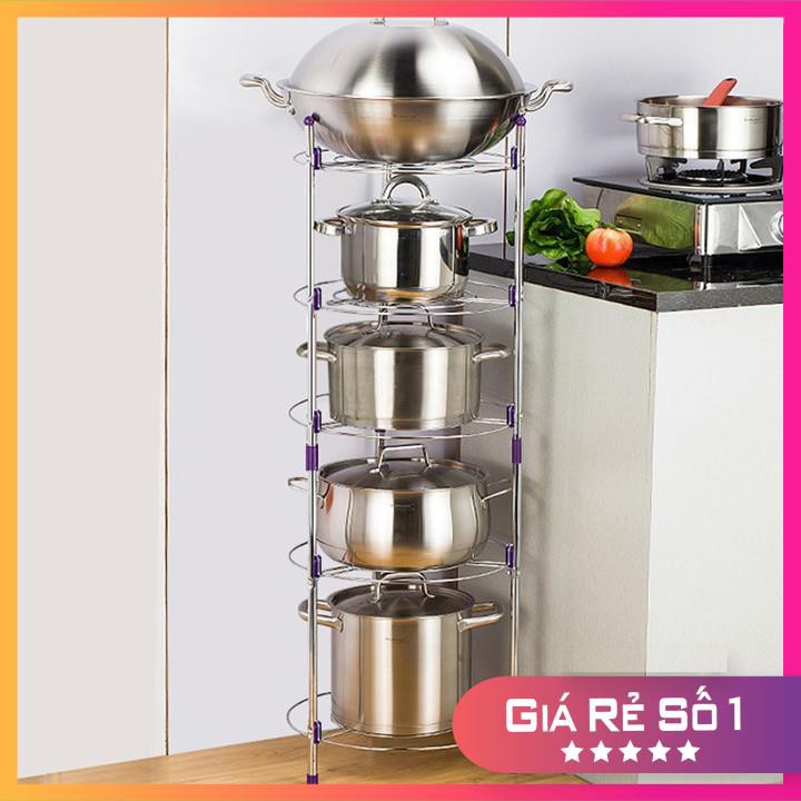 Kệ Để Nồi Xoong Chảo 𝗙𝗥𝗘𝗘 𝗦𝗛𝗜𝗣 Inox 304 Thiết Kế 5 Tầng Tiện Dụng KỆ NHÀ BẾP ĐỂ XOONG CHẢO NỒI NIÊU INOX